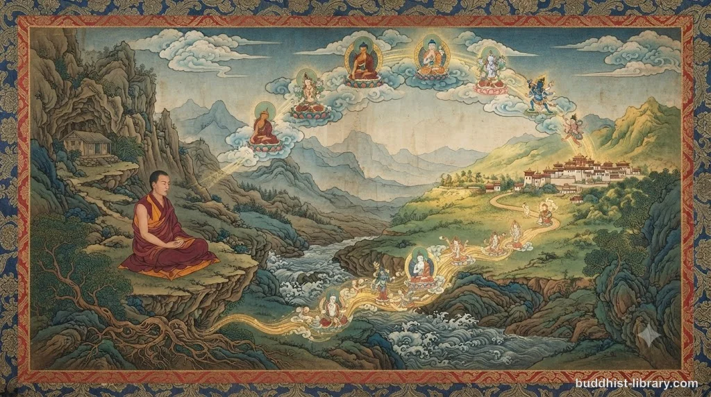 A serene figure meditating alone in nature, surrounded by gentle light representing inner peace and connection
