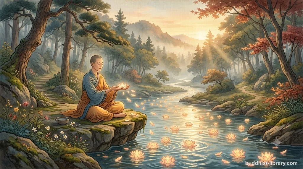 Peaceful meditation scene with lotus flowers representing forgiveness and letting go