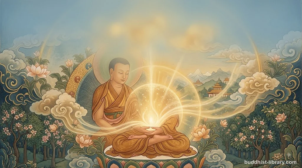 Golden light radiating from an open palm against a peaceful background, symbolizing the boundless loving-kindness taught in the Karaṇīya Metta Sutta