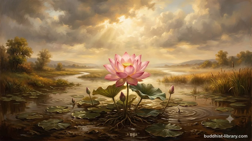 Lotus blooming in muddy water, symbolizing compassion rising from suffering