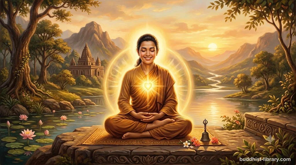 Serene meditator experiencing inner joy and peace in meditation posture