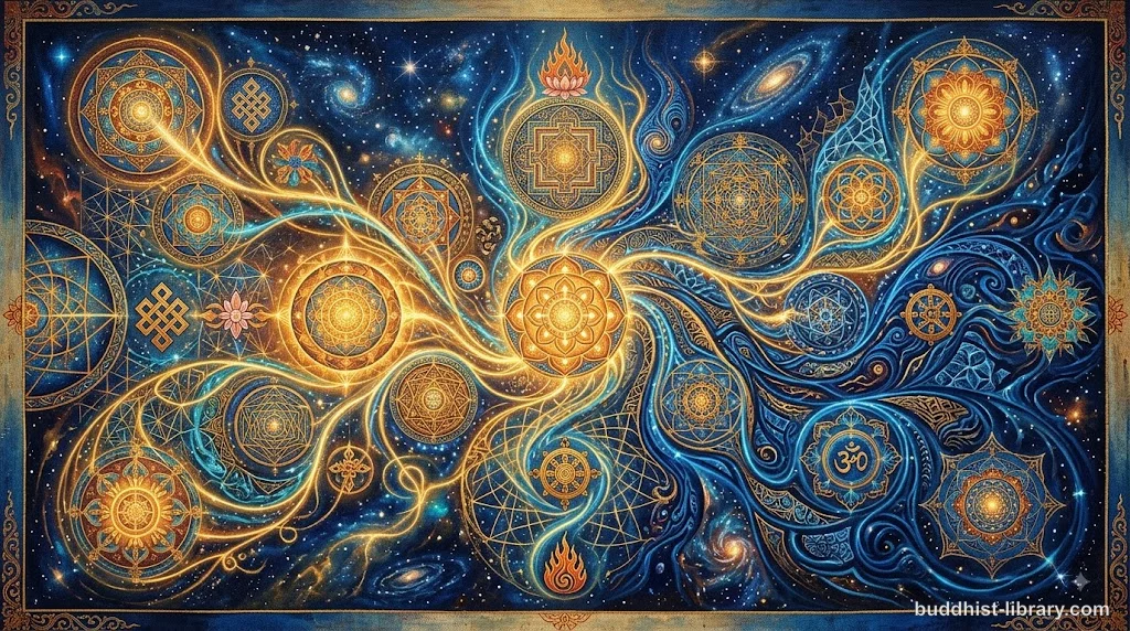 Abstract representation of mental formations and conditioning patterns in Buddhist thought