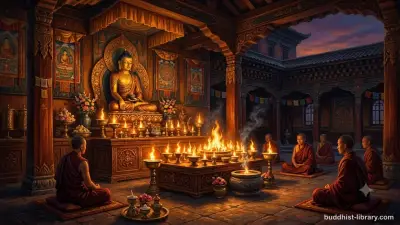 Ancient spiritual depiction of fire as metaphor for craving, traditional Buddhist art style, warm tones