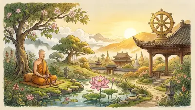 Four traditional Buddhist symbols representing protective meditation practices in serene spiritual art