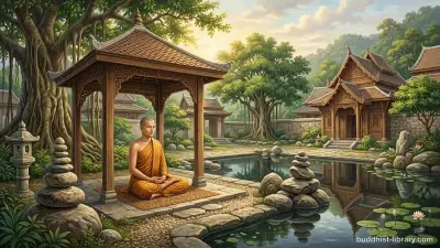 Serene Buddhist meditation scene depicting balance and equanimity with traditional spiritual art in peaceful tones