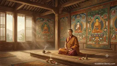Serene meditation hall with soft natural light, symbolizing clarity and insight in vipassanā practice