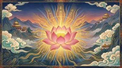 Luminous lotus flower opening to reveal inner light, symbolizing the awakening of wisdom in Buddhist practice