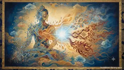 Traditional Buddhist art depicting the illusion of self through the five aggregates dissolving into emptiness